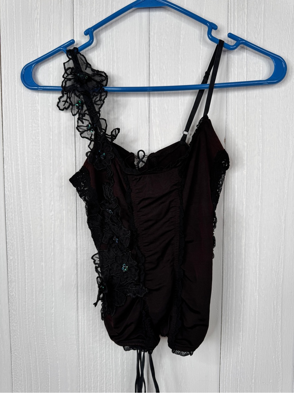 bebe Y2K Black Floral Lace Corset Style Top S